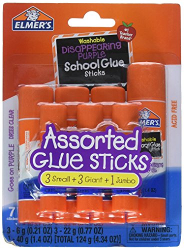 Elmer's Disappearing Purple School Glue Sticks, Assorted Sizes: 3 Small + 3 Giant + 1 Jumbo Glue Stick (E4081)