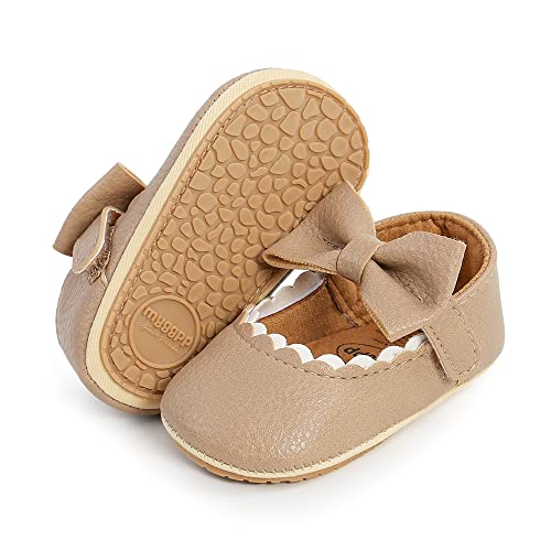 ENERCAKE Baby Girl Shoes Soft Sole Floral Newborn Infant Mary Jane Flats Princess Wedding Dress Shoes(6-12 Months Infant, V-Khaki)