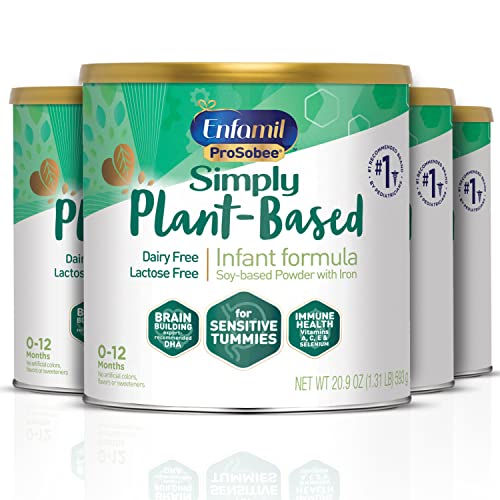 Enfamil ProSobee Soy-Based Infant Formula for Sensitive Tummies, Lactose-Free, Milk-Free, and DHA for Brain Support, Plant-Sourced Protein Powder Can, 20.9 Oz (Pack of 4)