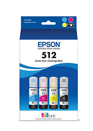 EPSON T512 EcoTank -Ink Ultra-high Capacity Bottle Color Combo Pack (T512520-S) for select Epson EcoTank Printers