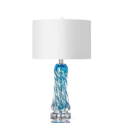 Eurus Home Table Lamp 26" Blue Glass Desk Table Lamps | Hand-Crafted Twist Crystal Lamp for Bedroom Study and Living Room