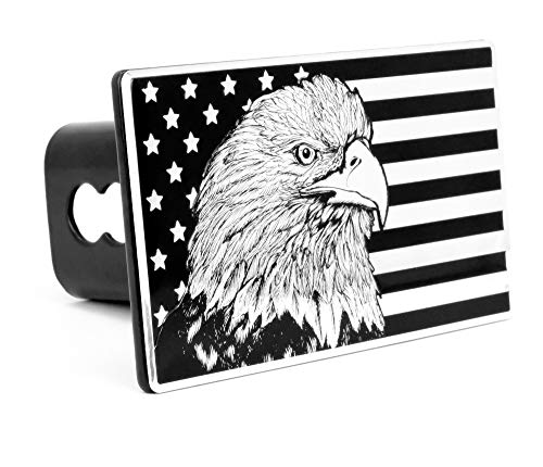 eVerHITCH USA Flag Eagle Metal Flag Emblem on Metal Trailer Hitch Cover (Fits 2" Receiver, Black & Chrome Flag)