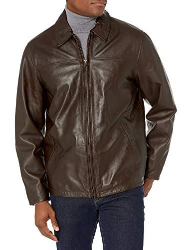 Excelled Men's Lambskin Leather Shirt Collar Jacket, Brown, Large