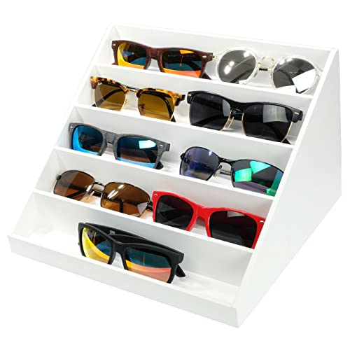 Excello Global Wooden Sunglass Organizer - 12.25 x 10.25 x 7.5 Inches - Holds 10 Pairs of Glasses (White)