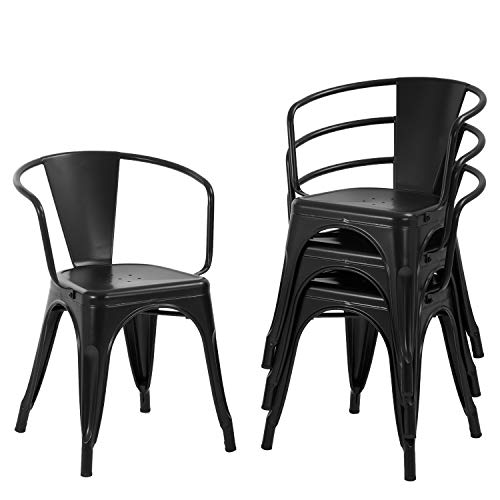 FDW Dining Chairs Set of 4 Metal Chair Indoor Outdoor Chairs Patio Chairs Kitchen Dining Chairs 18 Inch Seat Height Restaurant Chair Tolix Side Metal Stackable Bar Chairs 330LBS Weight Capacity,Black