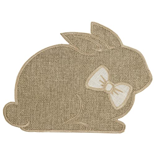 Feuille Easter Placemats Set of 4 – Bunny Placemats for Easter Natural Color with Bowtie, Polyester Spring Placemats for Easter Decorations