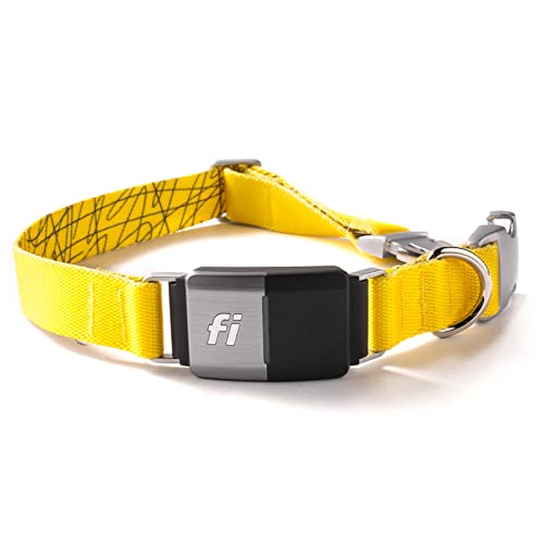 Fi Smart Dog Collar - GPS Dog Tracker and Activity & Fitness Monitor, Waterproof, LED Light, Escape Alerts, Nationwide Coverage (Medium, Yellow)