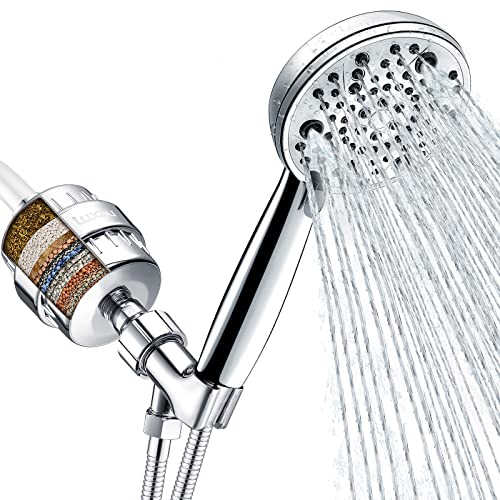 Filtered Shower Head Combo, Includes 18 Stage Shower Filter Head, High Pressure Handheld Spray Showerhead, Hose, Shower Arm Mount Holder, for Hard Well Water Chlorine, Chrome (S20)