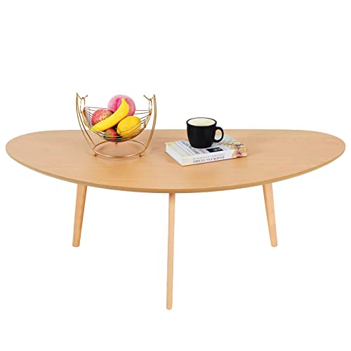 FIRMINANA Mid Century Modern Coffee Table,Large Oval Coffee Table for Living Room,Oval Small Mangotop Coffee Table for Small Spaces Nature Wood-47.3" W x23.63 D x 17.72" H