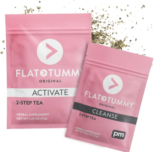 Flat Tummy – 2-step, 4 Week Program – Detox Tea to Boost Energy & Reduce Bloating* - All Natural Detox Cleanse w/ Green Tea, Lemon Balm, Dandelion, Fennel, & More - Digestion support