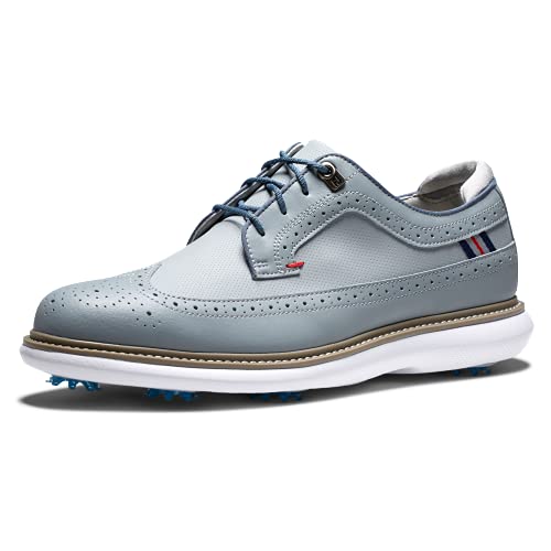 FootJoy Men's Traditions-Wing Tip Golf Shoe, Grey/Grey/Red, 12