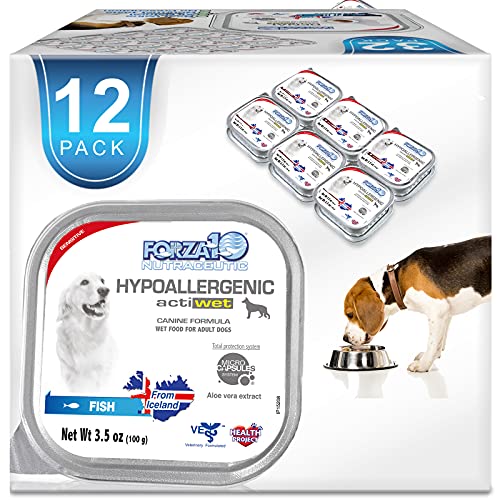 Forza10 Wet Hypoallergenic Dog Food, Fish Flavor, Canned Sensitive Skin Dog Food, for Adult Dogs with Skin Issues, 12 Pack Case of 3.5 Ounce Each