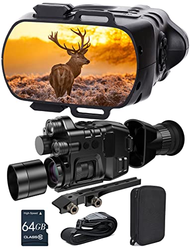 Foshderk 2 in 1 Night Vision Binoculars Monocular 2 IR 1-24X Zoom Night Vision Goggles Digital with Camera Vision Distance 1640ft/500M Daytime&Night Outdoor LCD Screen 800*480 RES Photo&Videos 1080P