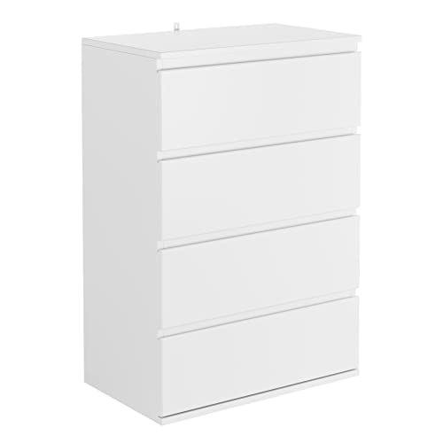 FOTOSOK 4 Drawer Dresser, Modern Storage Chest of Drawers 23.6L x 15.7W x 31.5H in, Nightstand File Cabinet with 4 Drawers for Home Office, White