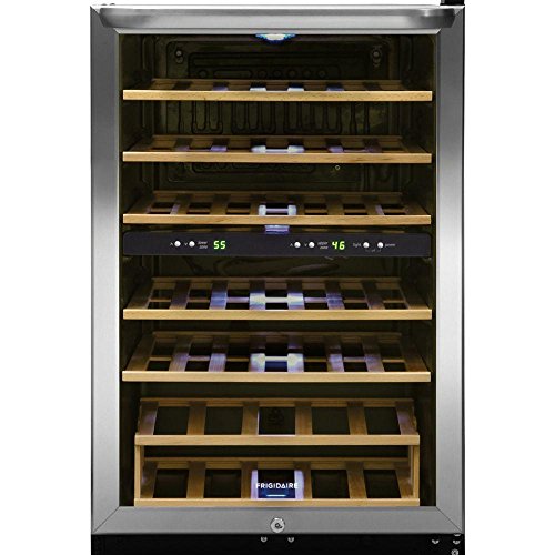 Frigidaire FFWC3822QS Two-Zone Wine Cooler with 38 Bottle Capacity Wooden Shelves Electronic Temperature Control Bright Lighting Stainless Steel Reversible Door and Front