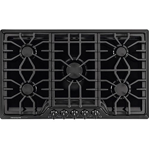 Frigidaire Gallery 36 Inch Black Gas Range, 5-Burners with Liquid Propane Conversion Kit, FGGC3645QB Cooktop