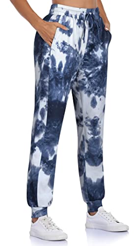 Fulbelle Sweatpants for Teen Girls, Womens Joggers Workout Yoga Running Sweat Pants Lounge Pajamas Stretch Breathable Drawstring Athletic Track Dress Work Leggings Blue Tie-dye XL