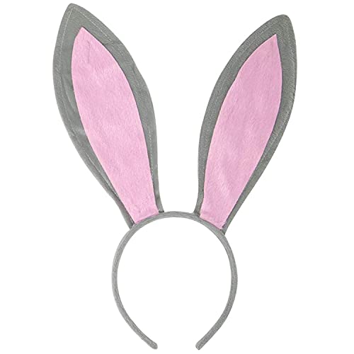 Funcredible Bunny Ears Headband - Plush Easter Rabbit Ears - Bunny Cosplay Costume Accessories for Kids and Adults (Gray + Pink)