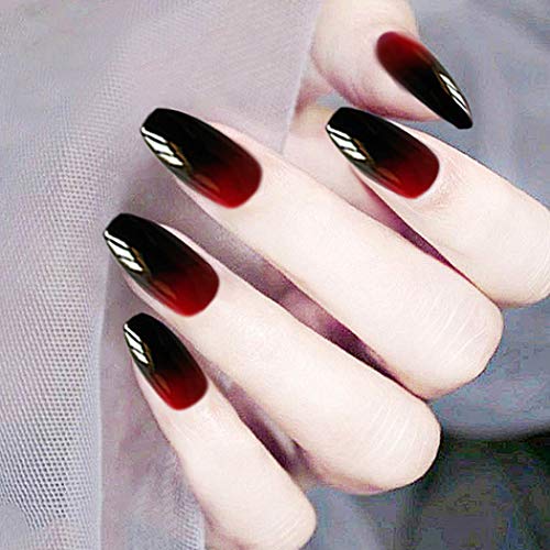 Funyrich Black Press on Nails Long Coffin Full Cover Fake Nails Glossy Ombre Artificial False Nail for Women and Girls (24Pcs)