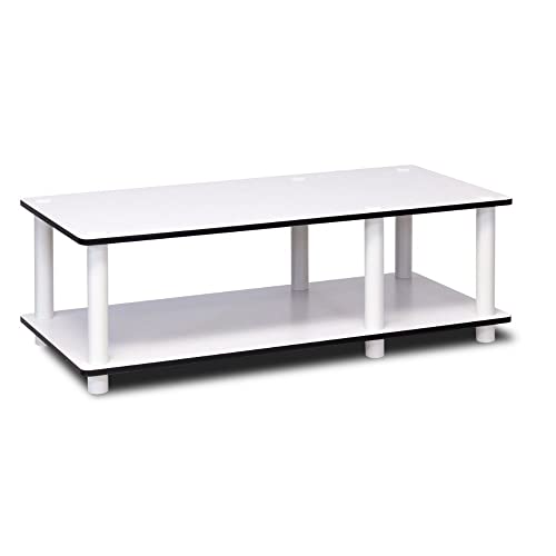 Furinno Just No Tools Mid TV Stand, White w/White Tube