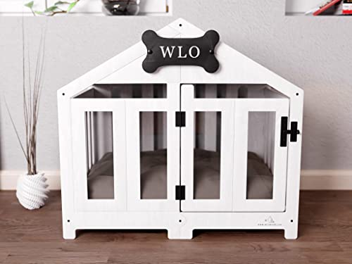 Gabled Modern Dog Crate, Dog Bed, Dog Crate, Dog Kennel, Wood Dog House, Pet House, Pet Furniture, Dog Furniture, WLO (Size 1/5 to 24lbs, White)