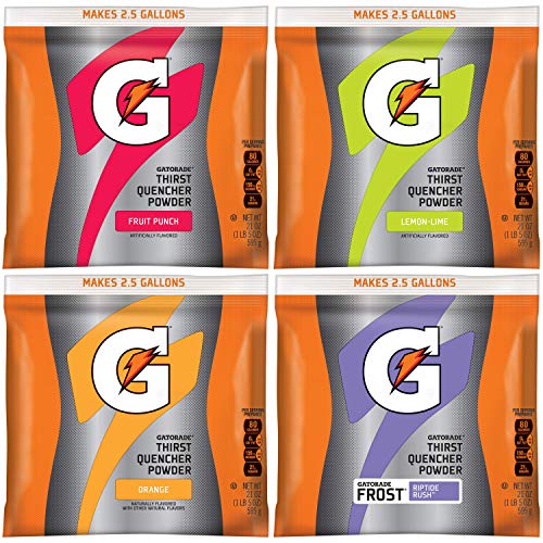 Gatorade - 3944 Powder Variety Pack (Lemon-Lime, Orange, Fruit Punch, Riptide Rush), 21-Ounce Pouches (Pack of 32)