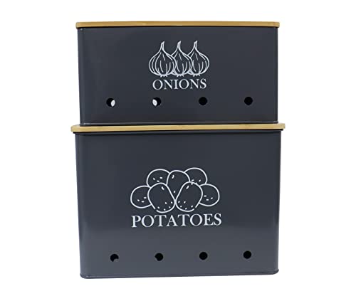 Gdfjiy Potato Onion Kitchen Storage Canisters,Storage Bin For Kitchen 2 Pack Set,potatoe, Potato Storage Box，storage And Long Shelf Life With Aerating Tin Storage Holes-gray