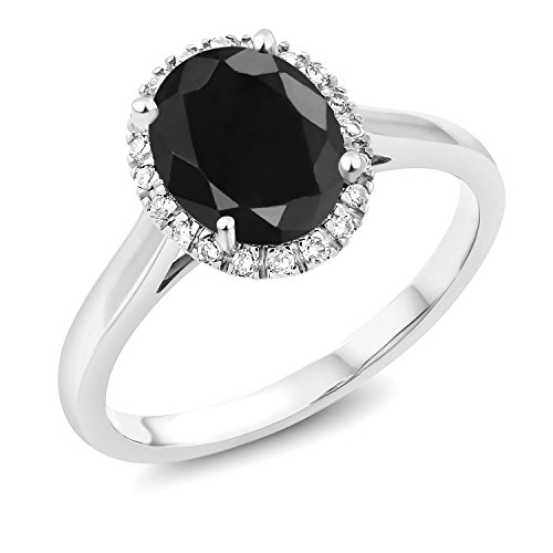 Gem Stone King 10K White Gold Black Sapphire Women Engagement Ring (2.54 Ct Oval, Gemstone Birthstone, Available in size 5, 6, 7, 8, 9)