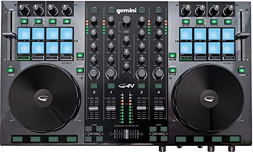 Gemini Sound G2V Professional Audio Interface 4-Channel MIDI Mappable Virtual DJ Controller Deck with Touch Sensitive Jog Wheels, XLR outputs, Metal Enclosure