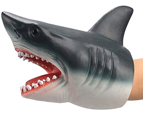 Gemini&Genius Shark Hand Puppet for Kids Swimming Pool Beach Bathing Toys Soft Rubber Realistic Great White Shark Puppets Role Play Toy Marine Animal World Action Figure