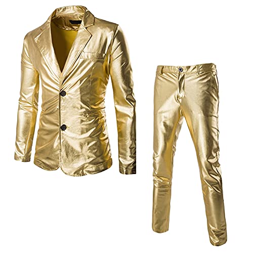 Generic Mens Weddings Party Dinner Tuxedo Fashion Jacket Blazer 2 Piece Luxury Weddings Prom Tuxedo Gold Suit Coat Golden,Large