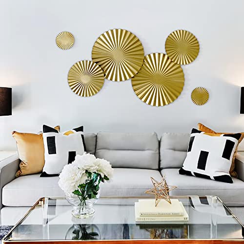 Glamativity Sunburst Gold Wall Art Set Of 6, Gold Wall Decor, Metal Modern Accent Large Sunburst Hanging Decorations Above Bed For Home Office Bedroom Bathroom Or Living Room(L-11.75, M-8, S-4)