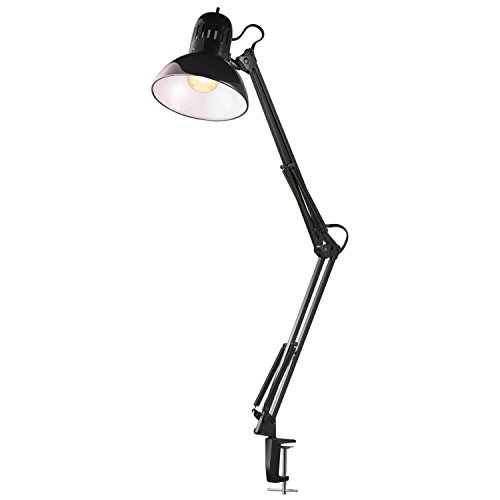 Globe Electric 12641 32" Swing-Arm Clamp-On Lamp, Black Finish, LED Bulb Included, Home Office Accessories, Desk Lamps for Home Office, Home Décor, Desk Lamp, Nightstand, Room Décor, Reading Lamp