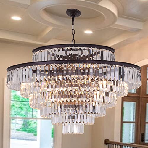 GMlixin Large Crystal Chandelier Modern Luxury Pendant Ceiling Lights Fixture Hanging Raindrop Pendant Light Fixture for Dining Room Bedroom Living Room -Brown, 39 Inch