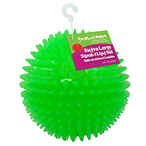 Gnawsome 4.5” Spiky Squeak & Light Ball Dog Toy - Extra Large, Cleans teeth and Promotes Dental and Gum Health for Your Pet, Colors will vary, All Breed Sizes