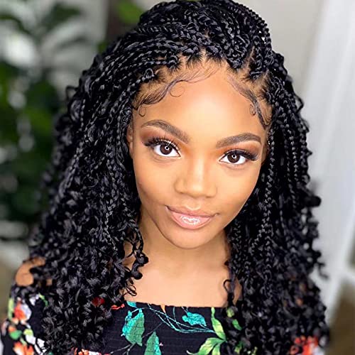 Goddess Box Braids Crochet Hair 10 Inch Bohemian Box Braids Crochet Hair with Curly Ends Boho 3X Synthetic Crochet Braiding Hair for Black Women (7 pack, 1b#)