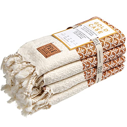 GOLD CASE Helen Original Turkish Hand Towels - Set of 4-20x40 100% Cotton Decorative Bathroom and Kitchen Towel for Hand, Face, Hair, Head, Farmhouse, Yoga, Gym. Tea Towel & Dishcloth, Orange