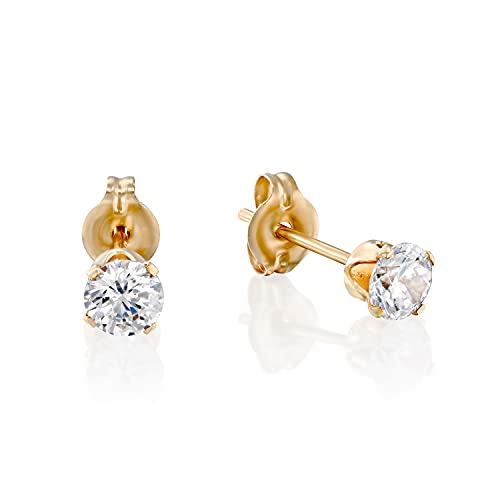 Gold Filled Zircon Diamond Stud Earrings - Small CZ Post Earrings For Women - Size 4mm