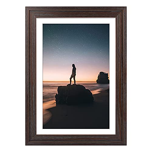 Golden State Art, 13x19 Picture Frame - Displays 11x17 Photo with Mat or 13x19 Without Mat, Wide Moulding Solid Wood Frame for Wall Display, Distressed Dark Brown