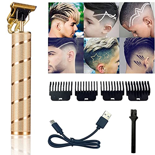 goldseaside Pro T Clippers Trimmer, Electric Pro Li Trimmer T Blade Trimmer Cordless Rechargeable, Professional Baldheaded USB Rechargeable Trimmer Hair Clipper for Men(Gold) …