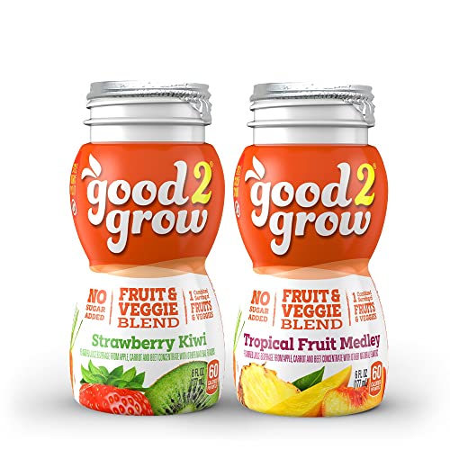 good2grow Strawberry Kiwi and Tropical Fruit Medley Juice 24-pack of 6-Ounce BPA-Free Juice Bottles, Non-GMO with Full Serving of Fruits and Vegetables. SPILL PROOF TOPS NOT INCLUDED