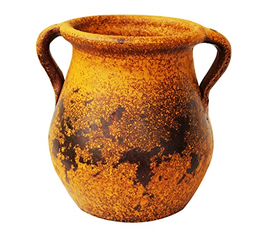 Goodman and Wife Egyptian Era Designed Earthen Ware Terra-Cotta Vessel/Planter with Looped Handles (Tulip Pumpkin Yellow)