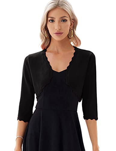 GRACE KARIN Women Scalloped Cropped Bolero Shrug Stretchy Jacket for Dress Cami Black L