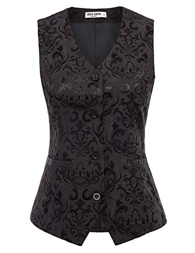 GRACE KARIN Women's Vintage Vest V-Neck Business Suit Dressy Waistcoat（M,Black）