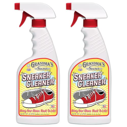 Grandma's Secret Sneaker Cleaner - Shoe Cleaner for Rubber, Canvas, Leather - Stain Remover Spray Removes Dirt, Grime, Grass - Sneakers Cleaner for Outdoor Shoes, Slippers, Moccasins - 16 oz, 2 Pack