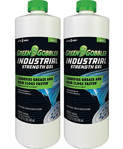 Green Gobbler Industrial Strength Grease and Hair Drain Clog Remover | Drain Cleaner Gel | Safe for Pipes, Toilets, Sinks, Tubs, Drains & Septic Systems | 2 Pack (Packaging May Vary)