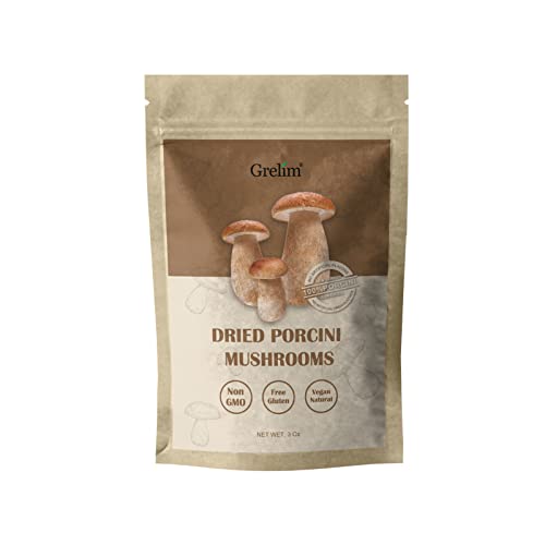 GRELIM Dried Porcini Mushrooms, New Season Sun Dried Wild Porcini All Natural, Vegan, Easy Preparation and Rehydrate Ideal for Sauces, Risottos 3 oz