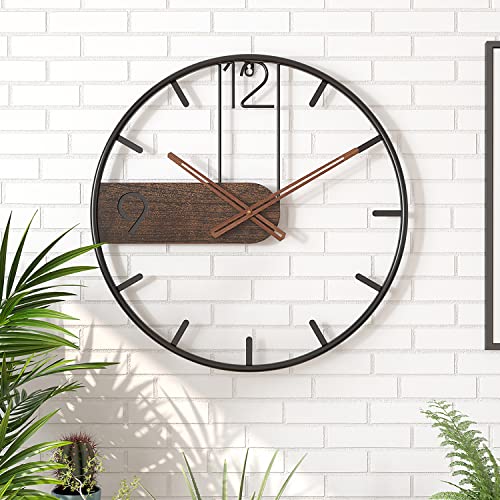 GUDEMAY 16inch Large Metal Wall Clock Rustic Round Nearly Silent Vintage Decorative Big Wall Clocks for Living Room Decor Kitchen, Bedroom, Farmhouse Modern Wall Art