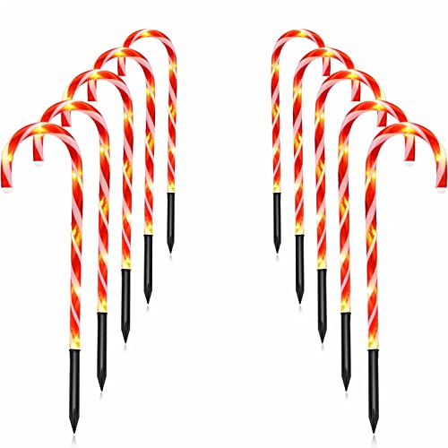 Guntsous Christmas Candy Cane Pathway Marker Lights,10 Pack Outdoor Christmas Pathway Lights for Christmas Holiday Walkway Patio Garden