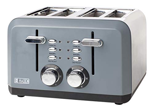 Haden 75007 PERTH 4-Slice, Wide Slot Toaster with Browning Control, Cancel, and Defrost Settings in Slate Grey